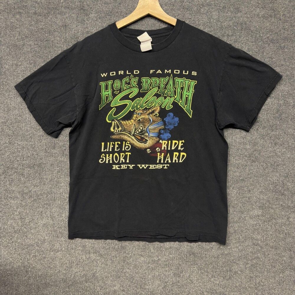 Fruit Of Loom Hog's Breath Saloon T Shirt Mens L Black Key West Biker Graphic